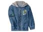 Kinderdenimjack met grijze capuchon en cartoonhondenpatch.