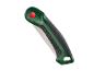 Groene en zwarte opvouwbare tuinzaag met een rode knop