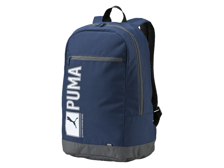 Een blauwe Puma rugzak met grijze accenten.