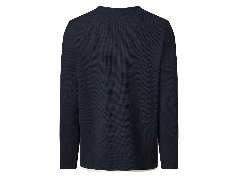 Donkerblauwe waffle-t-shirt voor heren.