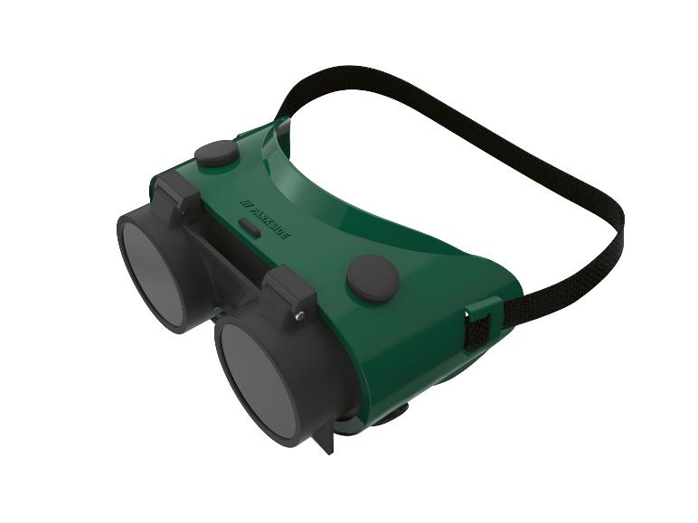 Groene Parkside beschermbrillen met verwisselbare lenzen.