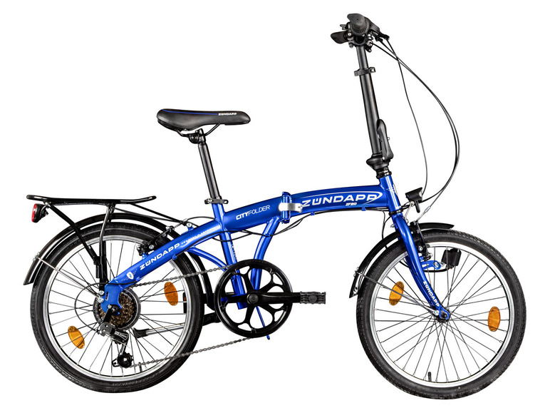 Blauwe Zündapp Cityfolder vouwfiets