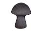 Donkergrijze, geribbelde paddenstoellamp met brede bovenkant en slanke voet.