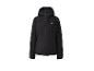 Zwart sportjack met capuchon en rode details.