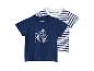 Babyshirts, één blauw met ijsjesprint en één wit-blauw gestreept.