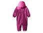 Kinderwinteroverall in twee tinten paars, met capuchon en elastische manchetten.