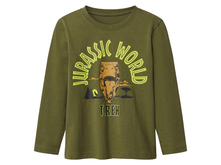 Groen Jurassic World T.REX T-shirt met lange mouwen voor kinderen.