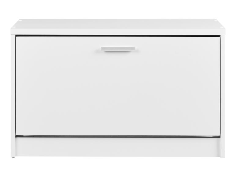 Witte schoenenkast met één lade.