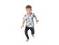 Kinder pyjama met blauw gestreept Groot shirt en zwarte broek.