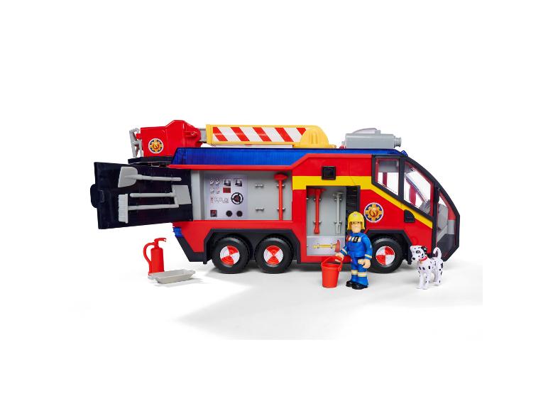 Brandweerauto speelgoed van Fireman Sam met figuur en hond.