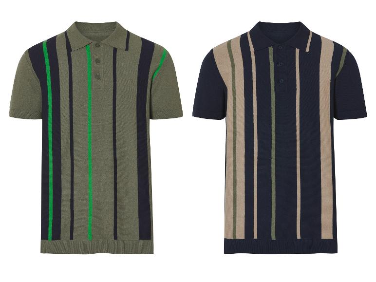 Twee poloshirts met strepen, olijfgroen en donkerblauw, retrostijl.