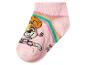 Roze kindersok met puppy-afbeelding en regenboogstrepen
