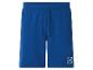 Blauwe sportshorts met trekkoord in de taille en een klein, iriserend logo.