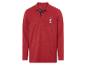Een rood langarm polo shirt met The Sailor logo.