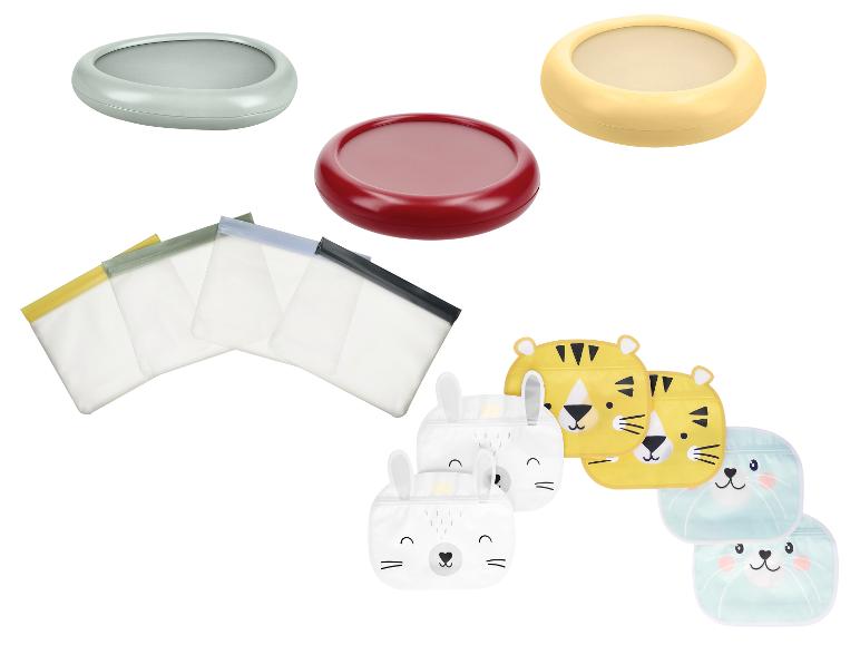 Set van siliconen deksels en herbruikbare zakjes met dierenmotieven.