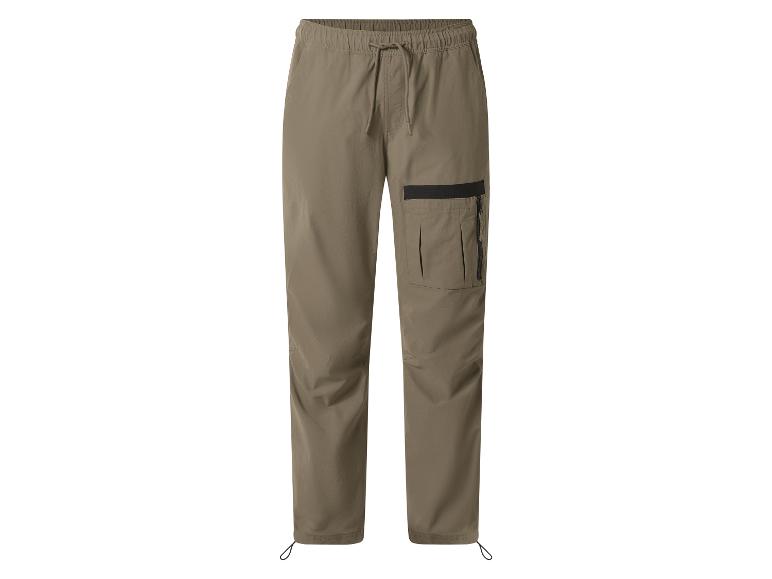 Kaki cargobroek voor heren met elastische tailleband en zijzak.