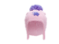 Roze wintermuts voor kinderen met paarse pompon en geborduurde bloemen.