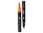 Oranje dual tip marker met penseel- en fijne punten, gelabeld 'DUAL TIP MARKER'.