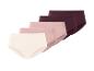 Vijf slips in verschillende tinten: licht, roze en donkerrood.