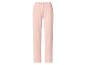 Lichtroze geribbelde loungebroek met elastische tailleband en rucheszoom.