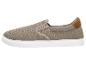 Taupe canvas instapschoen met witte zool en bruin hielaccent.