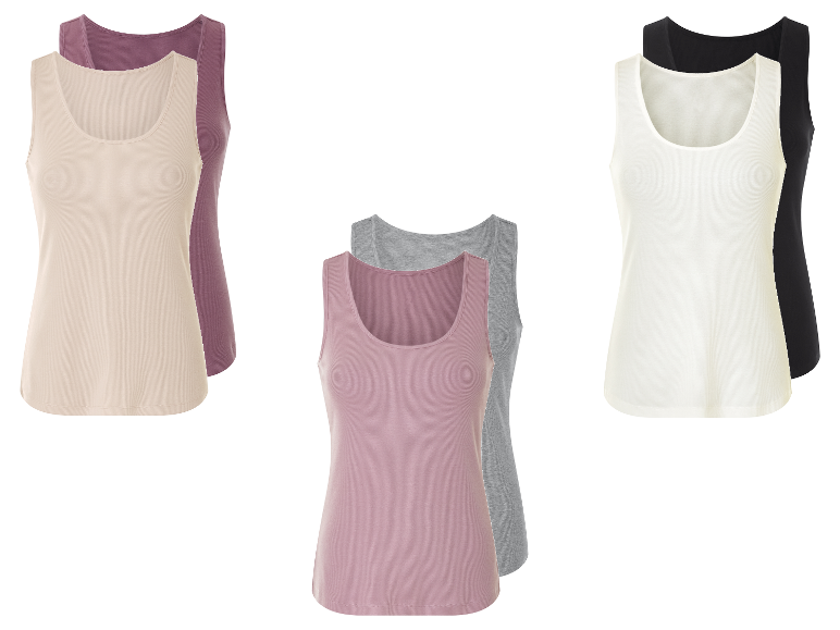 Drie sets tanktops in verschillende kleuren.