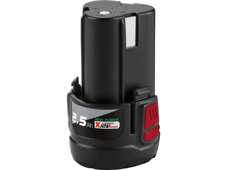 2,5 Ah gereedschapsaccu met de tekst 'HIGH POWER X12V TEAM'