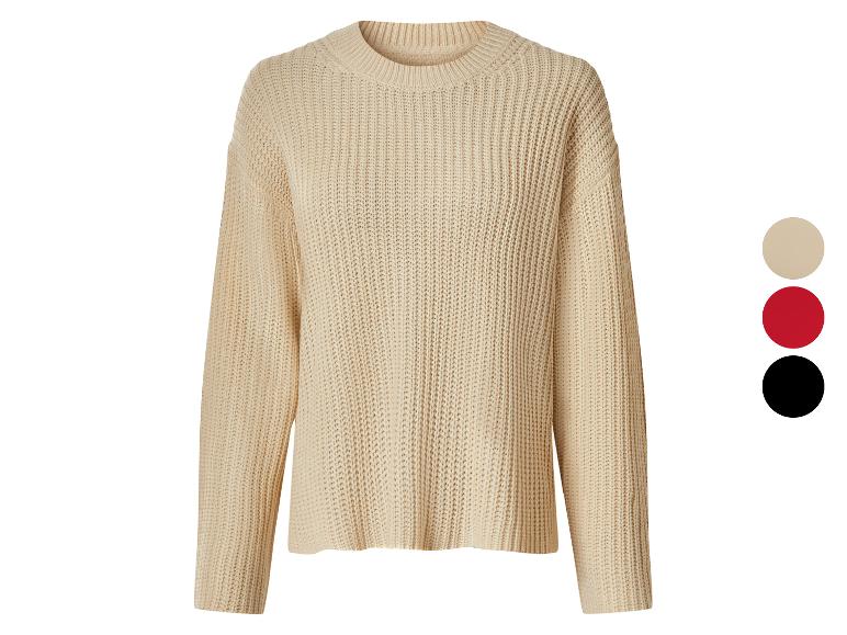 Beige gebreide trui met geribbelde manchetten en zoom, verkrijgbaar in beige, rood en zwart