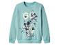 Turquoise sweatshirt met cartoonfigurenprint en witte tekst