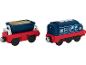 Blauwe trein met kolenwagon en blauwe locomotief met nummer ED 25.