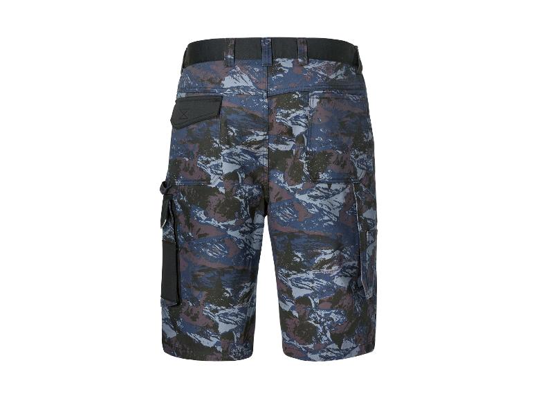 Donkerblauwe camouflage cargoshorts.