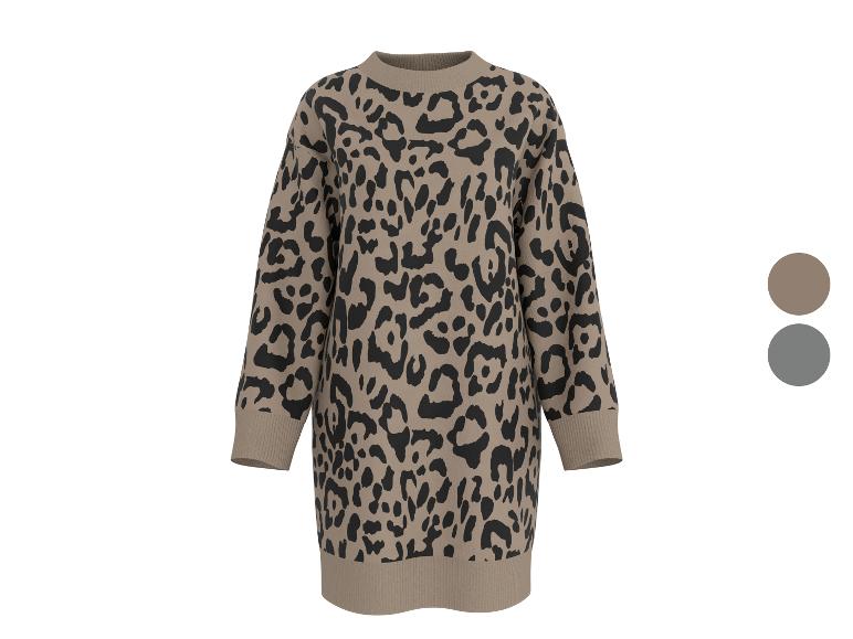 Leopard print trui jurk met lange mouwen, met bruine en grijze kleuropties.