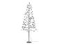 Zwarte LED-kerstboom met standaard en stroomkabel.