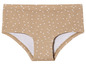 Beige onderbroek met witte stippen.