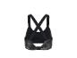 Zwarte sportbeha met gekruiste bandjes en grijs abstract patroon
