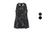Mouwloze sportjurk voor dames met grijs en zwart tie-dye patroon.