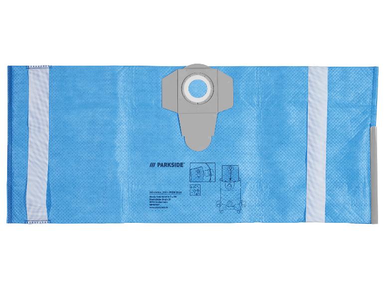 Blauwe stofzuigerzak met grijze bevestiging en montage-instructies.