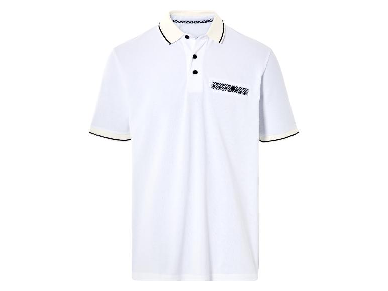 Wit poloshirt met contrasterende kraag en decoratief zakje.