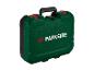 Groene gereedschapskist met zwarte handvatten en rode details