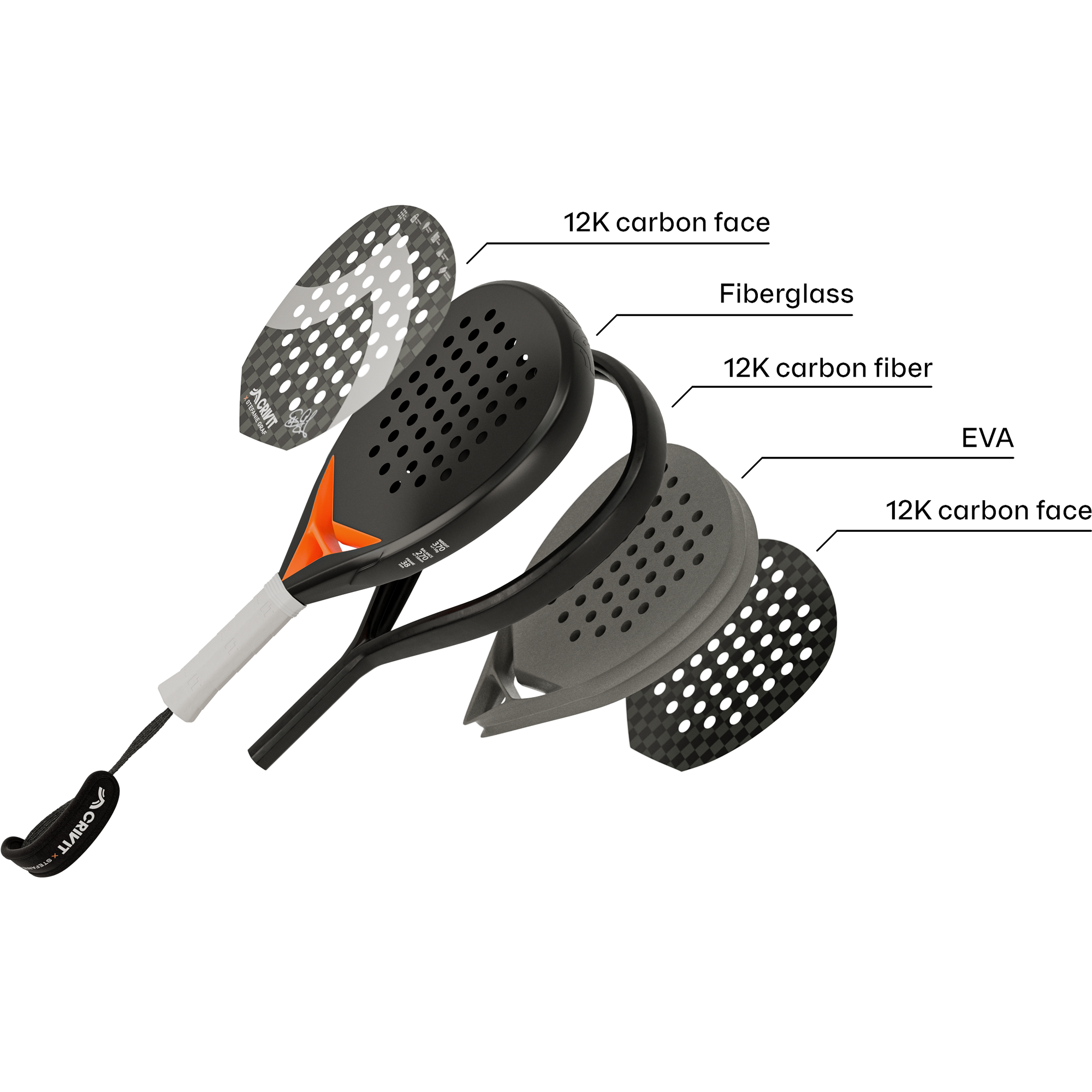 CRIVIT Padelracket 12K Carbon PRO - Stefanie Graf - 5