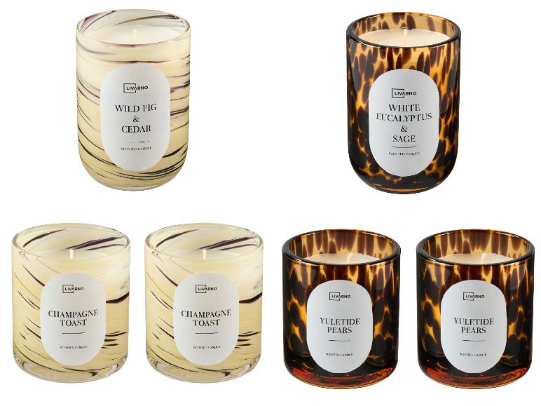Livarno geurkaarsen met geuren van wilde vijg, eucalyptus, champagne en peren.