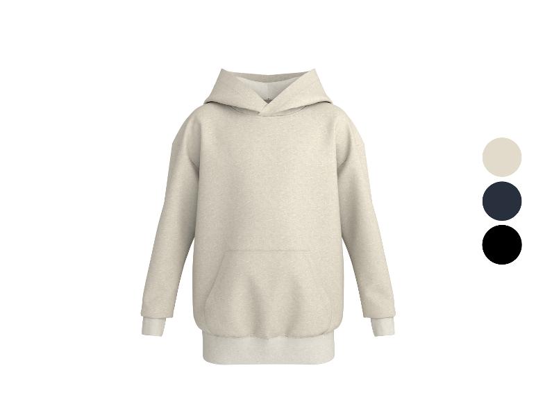Beige hoodie met kangoeroezak, met kleuropties: beige, marineblauw en zwart.