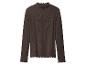 Bruine top met lange mouwen, ruches kraag en manchetten