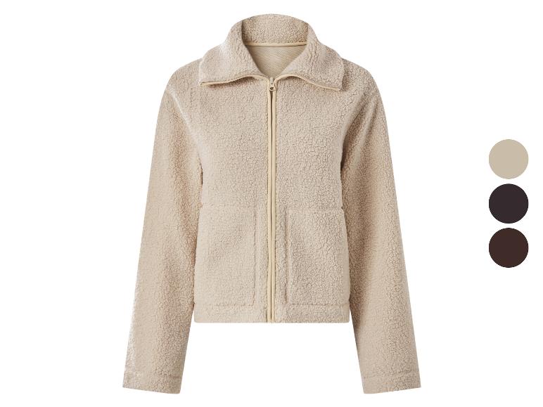 Beige dames fleecejack met rits en drie kleuropties.