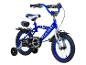 Blauwe kinderfiets met zijwieltjes en politiethema