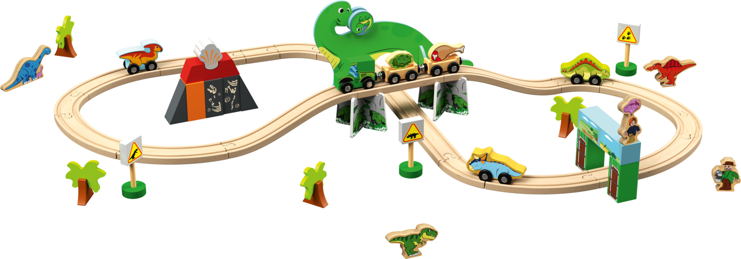 LUPILU Houten treinset, stad of dinosaurus (Dinosaurus-set)