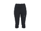 Zwarte dames sportcapri legging met discreet logo op de dij.