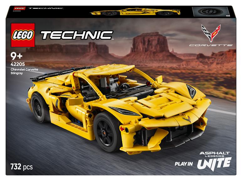 Gele LEGO Technic Chevrolet Corvette Stingray set, 732 onderdelen, voor leeftijd 9+
