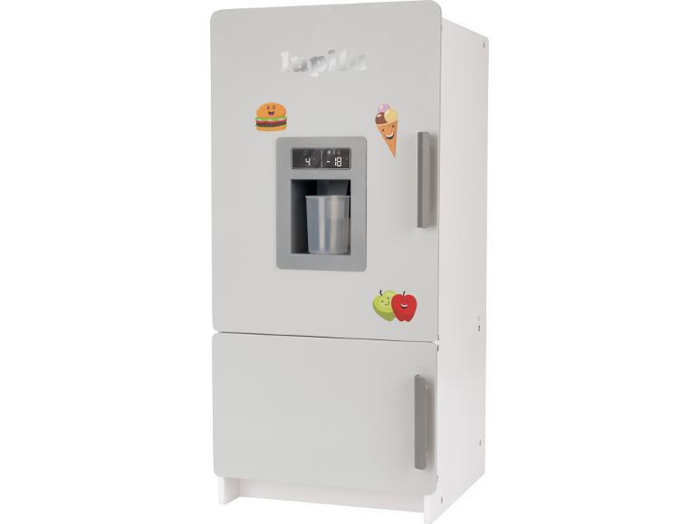 Kinderspeelgoed koel-vriescombinatie met waterdispenser en voedselmagneten