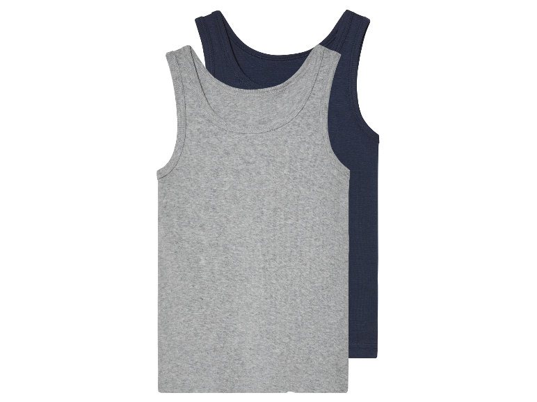 Twee tanktops, één grijs en één donkerblauw.